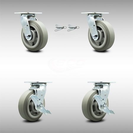 Service Caster 6 Inch SS Thermoplastic Caster Set with Ball Bearing 2 Swivel Lock 2 Brake SCC SCC-SS30S620-TPRBF-BSL-2-TLB-2